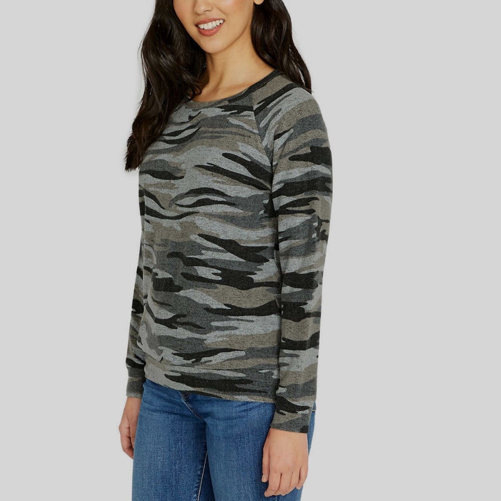 Buffalo David Bitton Camo‎ Raglan Sweatshirt Grey Charcoal Crew Neck Pullover